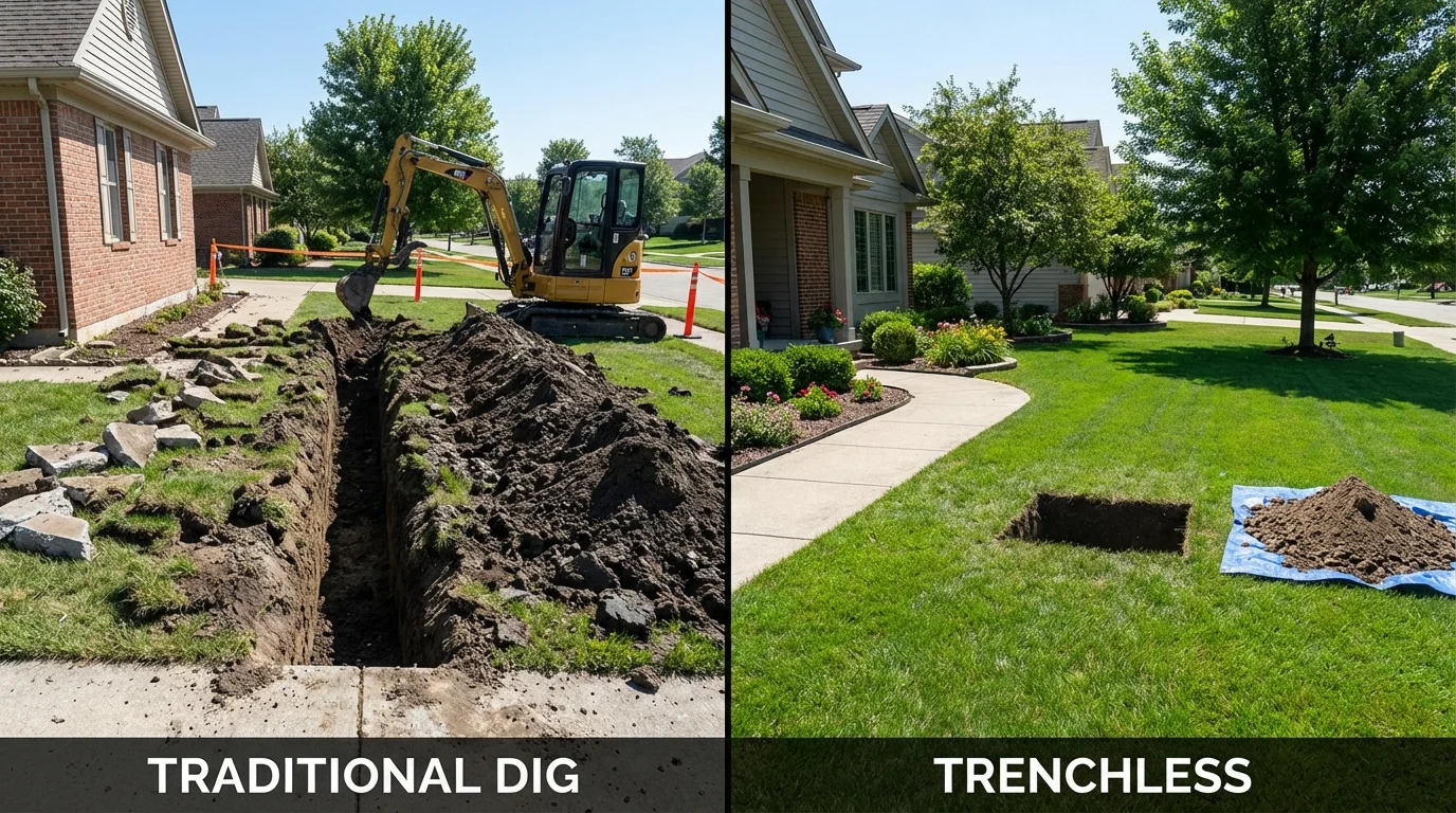 Trenchless sewer repair with minimal yard damage versus traditional excavation in Sulphur Springs, AR